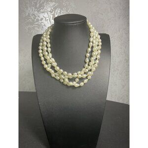 Vintage Faux Pearl Multi-Strand Necklace With Gold Bead Accents